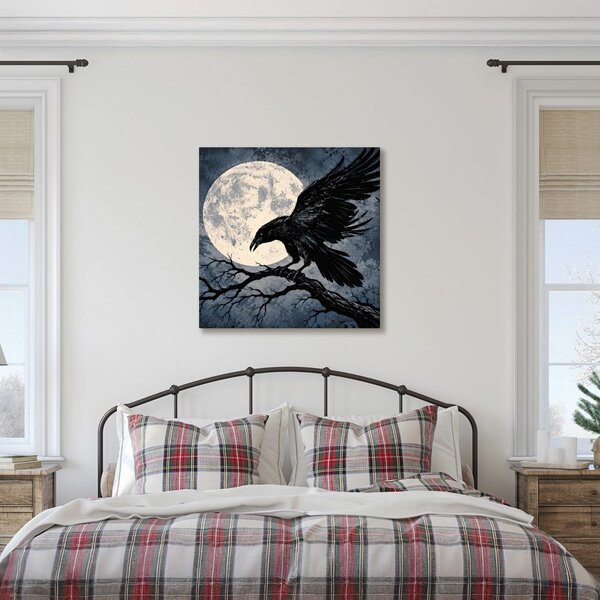 Quadro su tela – Corvo nero sotto la luna piena