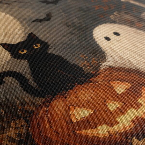 Quadro su tela – Gatto di Halloween con zucca