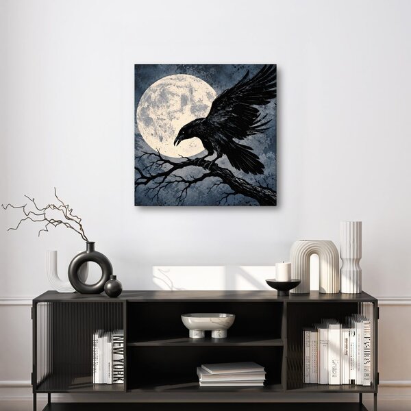 Quadro su tela – Corvo nero sotto la luna piena