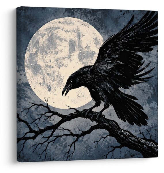 Quadro su tela – Corvo nero sotto la luna piena