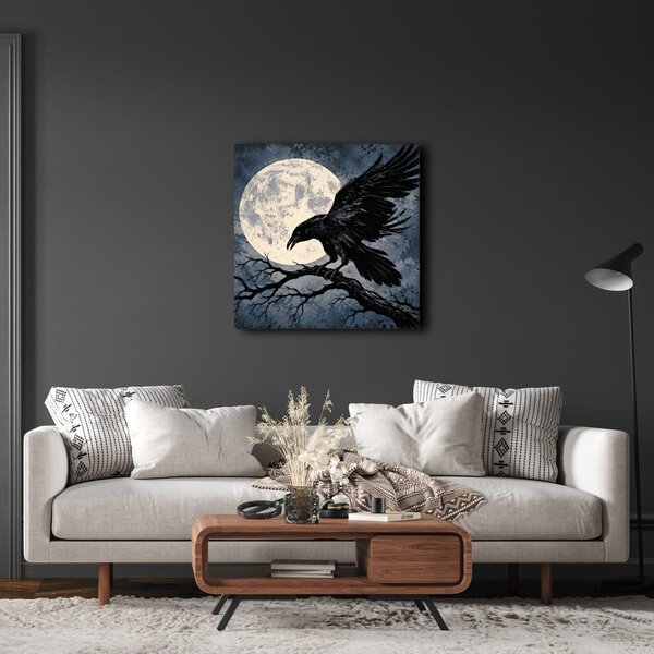 Quadro su tela – Corvo nero sotto la luna piena