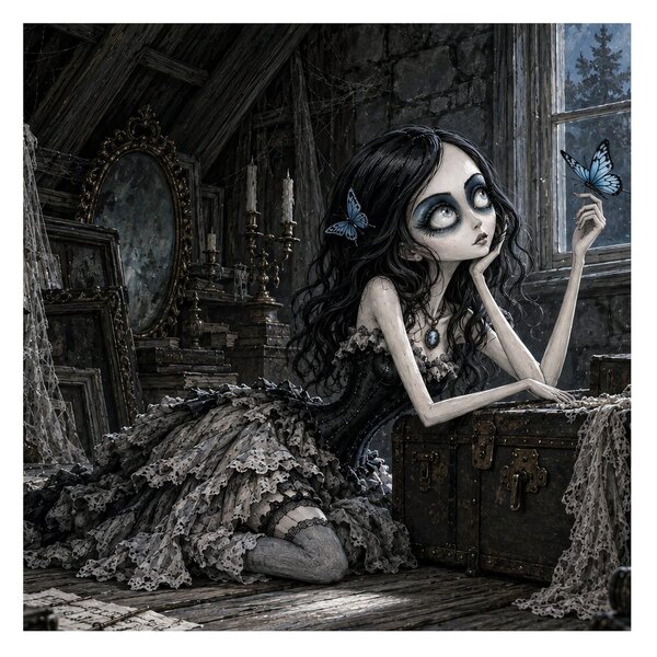 Quadro su tela – Sogni lunari di una ragazza oscura