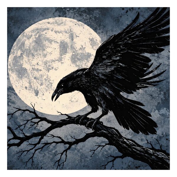 Quadro su tela – Corvo nero sotto la luna piena