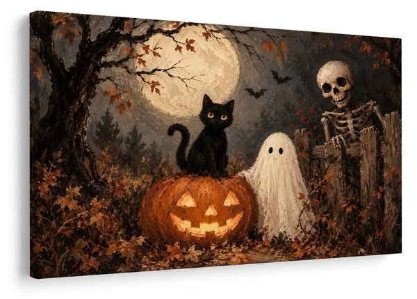 Quadro su tela – Gatto di Halloween con zucca