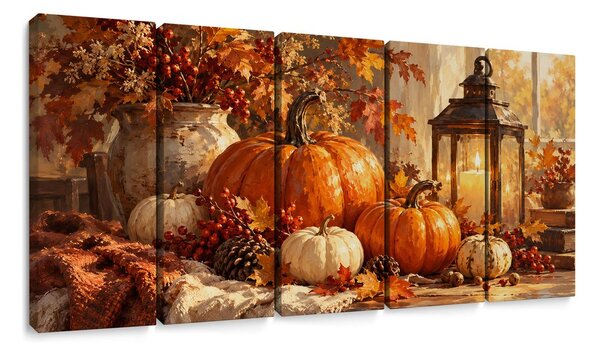 Quadri 5 pezzi – Natura morta autunnale con zucche
