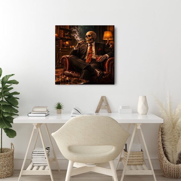 Quadro su tela – Elegante scheletro accanto al camino