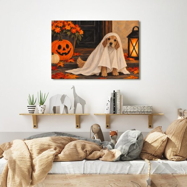 Quadro su tela – Cagnolino fantasma con zucca