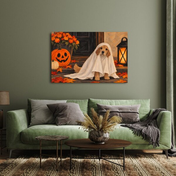 Quadro su tela – Cagnolino fantasma con zucca