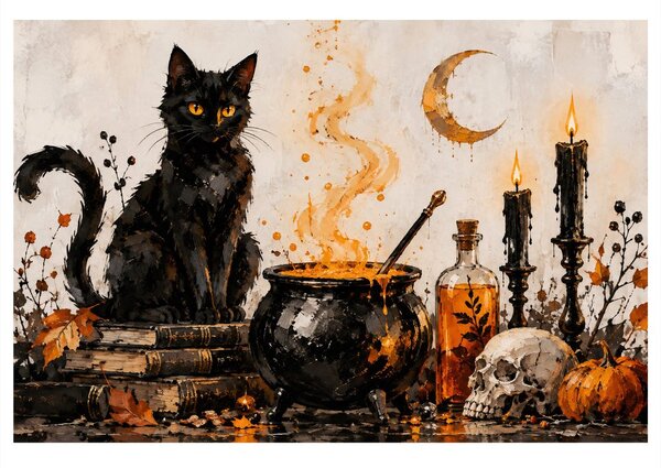 Quadro su tela – Gatto nero e magia