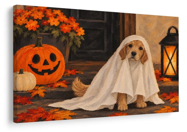 Quadro su tela – Cagnolino fantasma con zucca