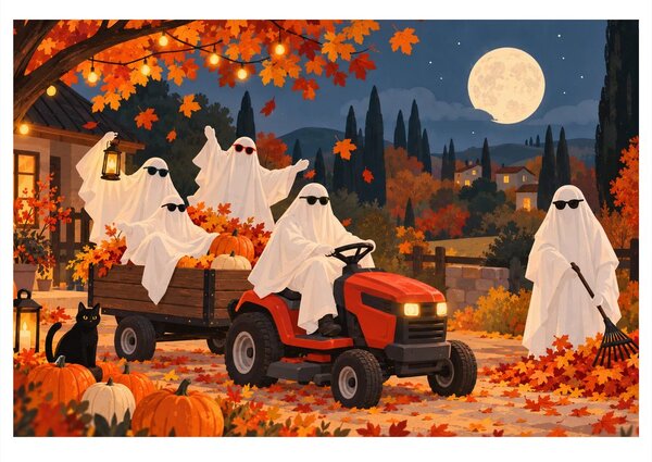 Quadro su tela – Fantasmi di Halloween sul trattore
