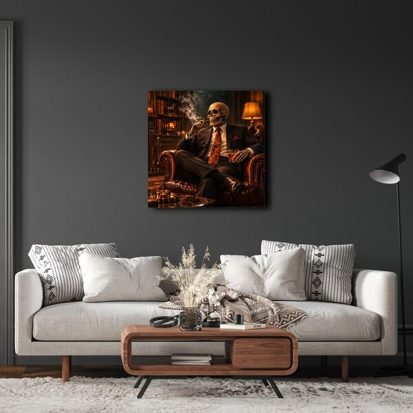 Quadro su tela – Elegante scheletro accanto al camino