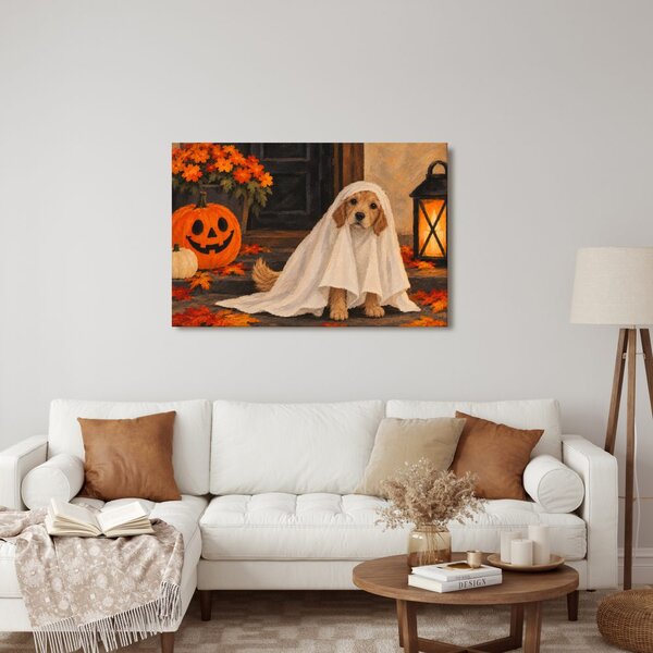 Quadro su tela – Cagnolino fantasma con zucca