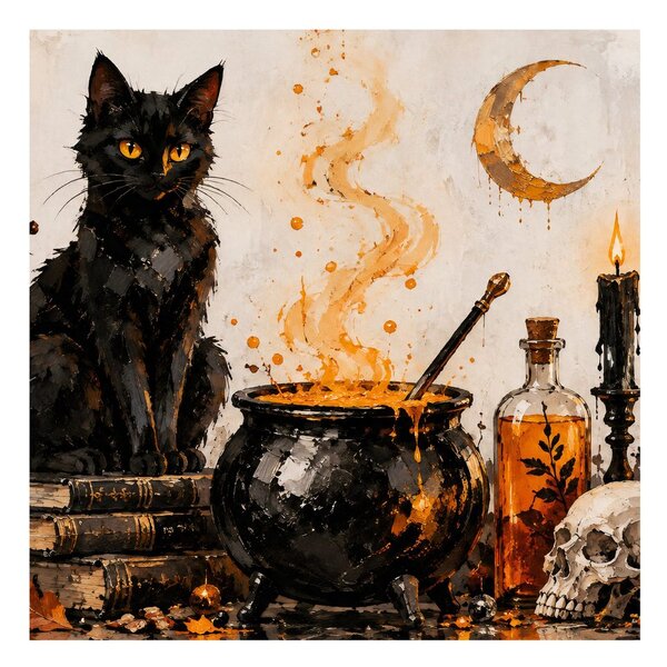 Quadro su tela – Gatto misterioso accanto al calderone