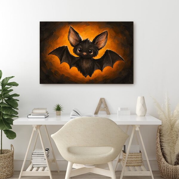 Quadro su tela – Pipistrello adorabile nel bagliore arancione