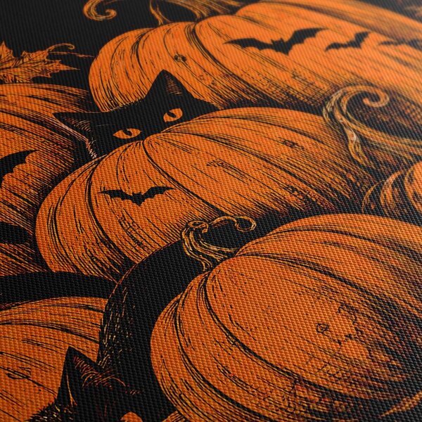 Quadro su tela – Zucche di Halloween con gatti neri