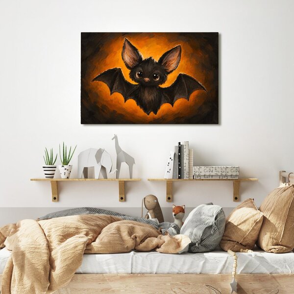 Quadro su tela – Pipistrello adorabile nel bagliore arancione