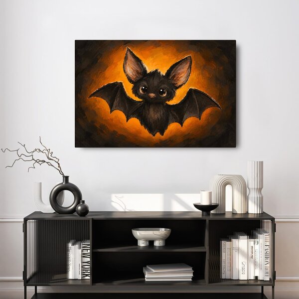 Quadro su tela – Pipistrello adorabile nel bagliore arancione