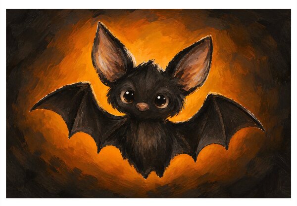 Quadro su tela – Pipistrello adorabile nel bagliore arancione
