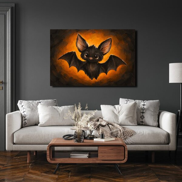 Quadro su tela – Pipistrello adorabile nel bagliore arancione