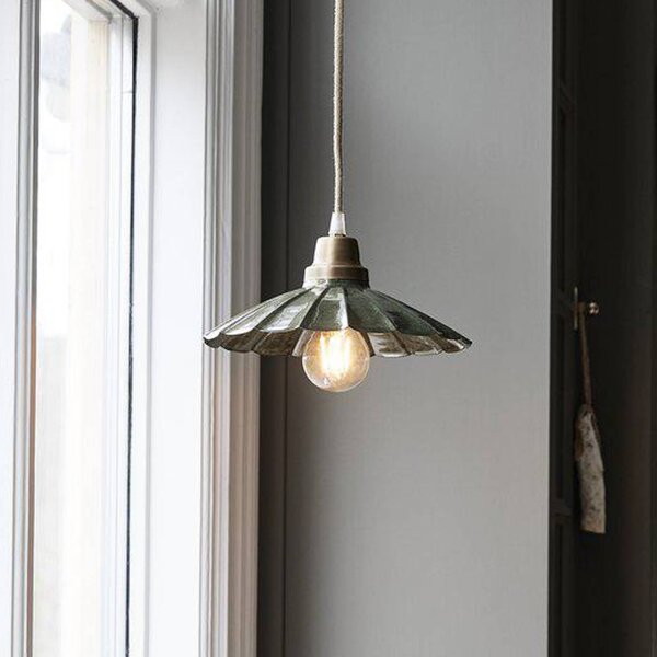 PR Home Lampada a sospensione Ester, verde, Ø 24 cm, ferro, con spina Ester, Verde, Soggiorno / Sala da pranzo, Metallo, Vintage