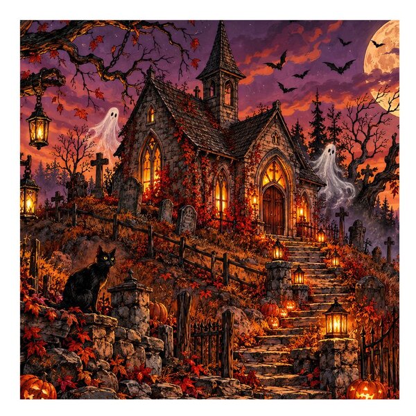 Quadro su tela – Cimitero di Halloween presso la cappella