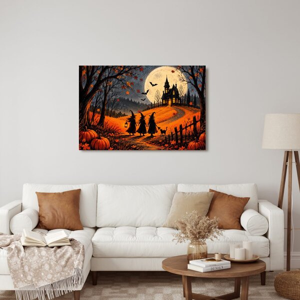 Quadro su tela – Strega sotto il maniero al chiaro di luna