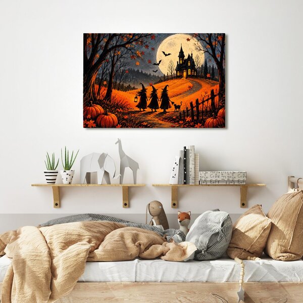 Quadro su tela – Strega sotto il maniero al chiaro di luna
