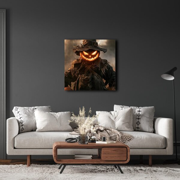Quadro su tela – Spaventapasseri di Halloween in fiamme nel campo