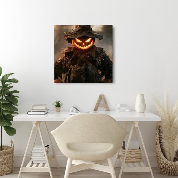 Quadro su tela – Spaventapasseri di Halloween in fiamme nel campo