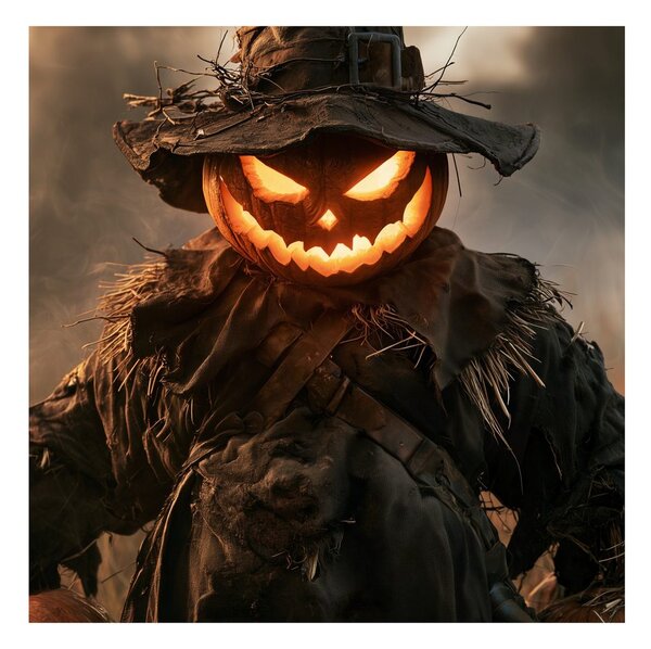 Quadro su tela – Spaventapasseri di Halloween in fiamme nel campo