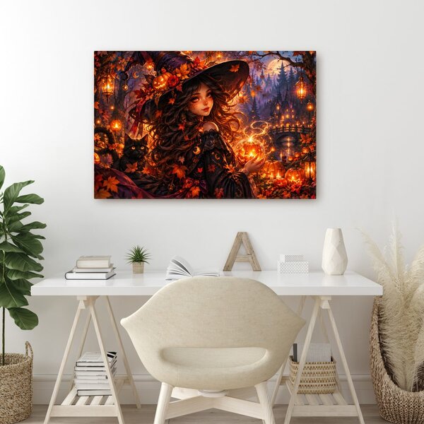 Quadro su tela – Strega incantata con zucca