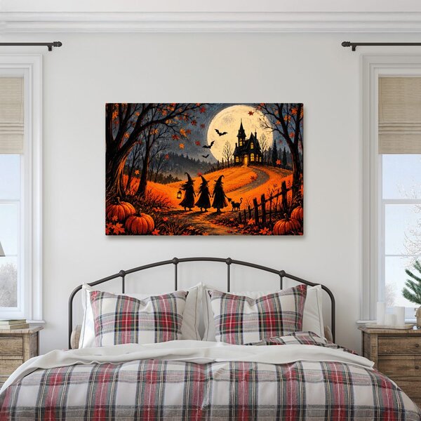 Quadro su tela – Strega sotto il maniero al chiaro di luna
