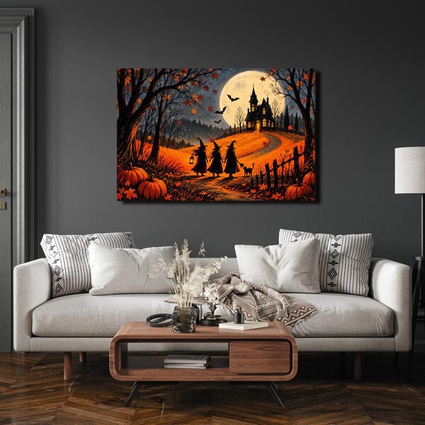 Quadro su tela – Strega sotto il maniero al chiaro di luna