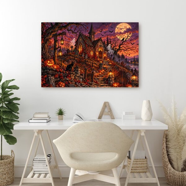 Quadro su tela – Chiesa inquietante sotto la luna piena