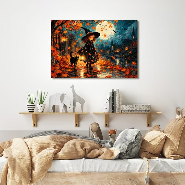 Quadro su tela – Piccola strega nella notte autunnale