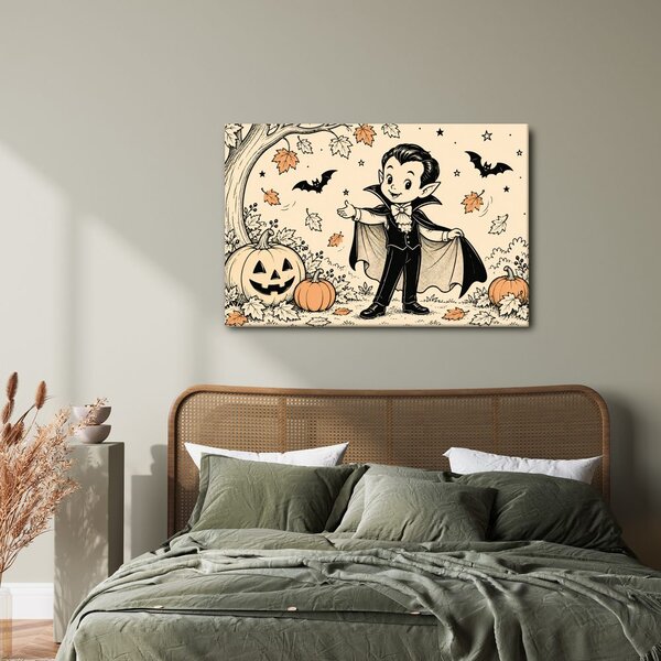 Quadro su tela – Piccolo vampiro con zucche