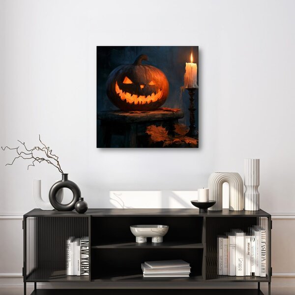Quadro su tela – Zucca di Halloween nel chiaroscuro