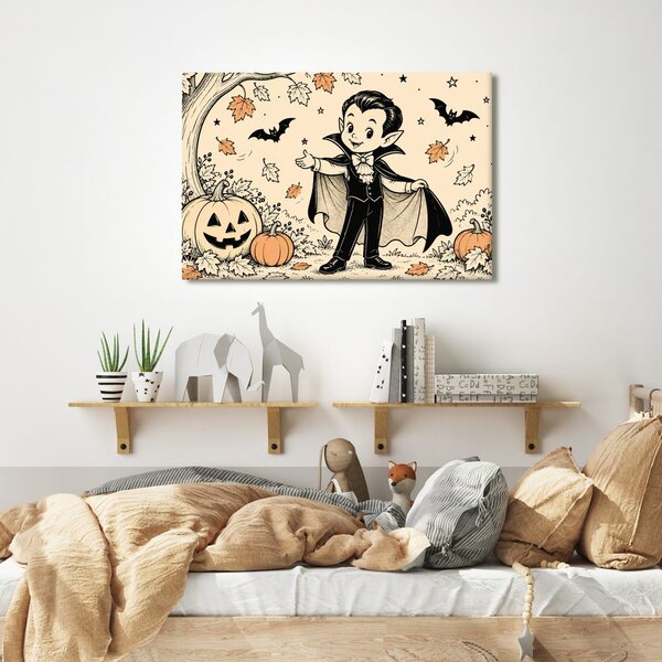 Quadro su tela – Piccolo vampiro con zucche