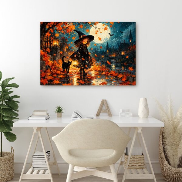 Quadro su tela – Piccola strega nella notte autunnale