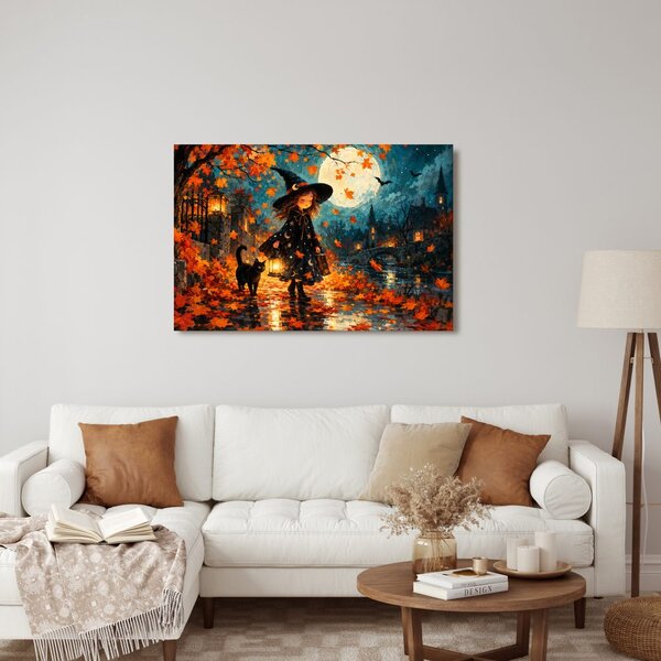 Quadro su tela – Piccola strega nella notte autunnale