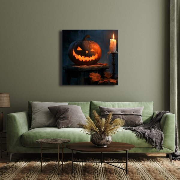 Quadro su tela – Zucca di Halloween nel chiaroscuro