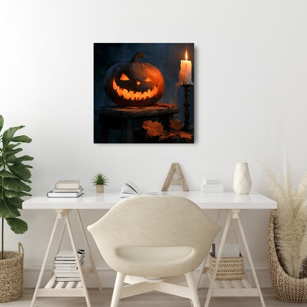 Quadro su tela – Zucca di Halloween nel chiaroscuro