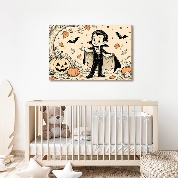 Quadro su tela – Piccolo vampiro con zucche