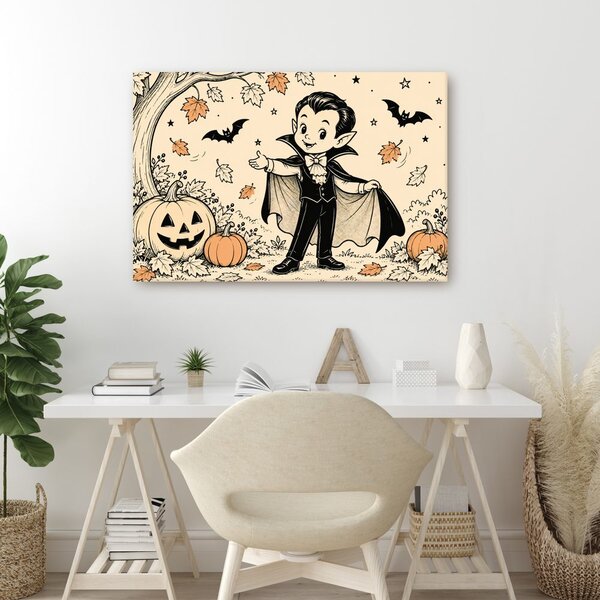 Quadro su tela – Piccolo vampiro con zucche