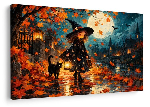 Quadro su tela – Piccola strega nella notte autunnale
