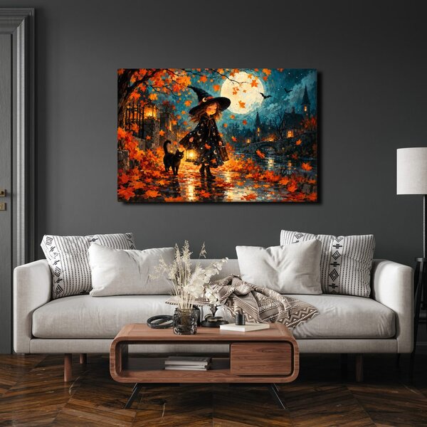 Quadro su tela – Piccola strega nella notte autunnale