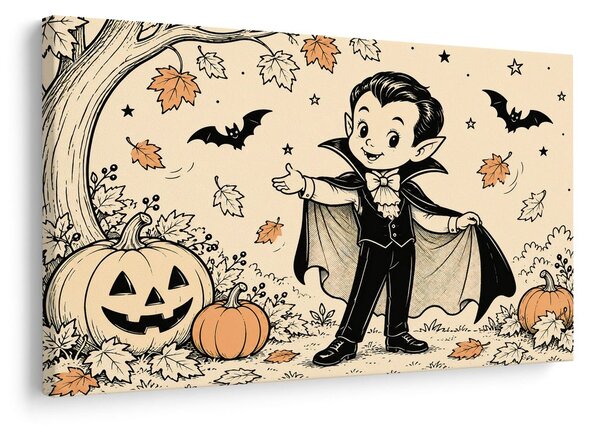 Quadro su tela – Piccolo vampiro con zucche