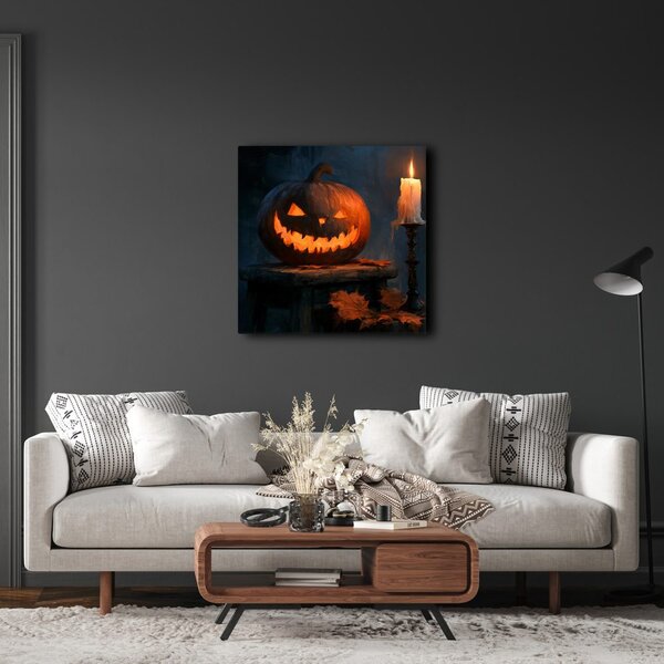 Quadro su tela – Zucca di Halloween nel chiaroscuro