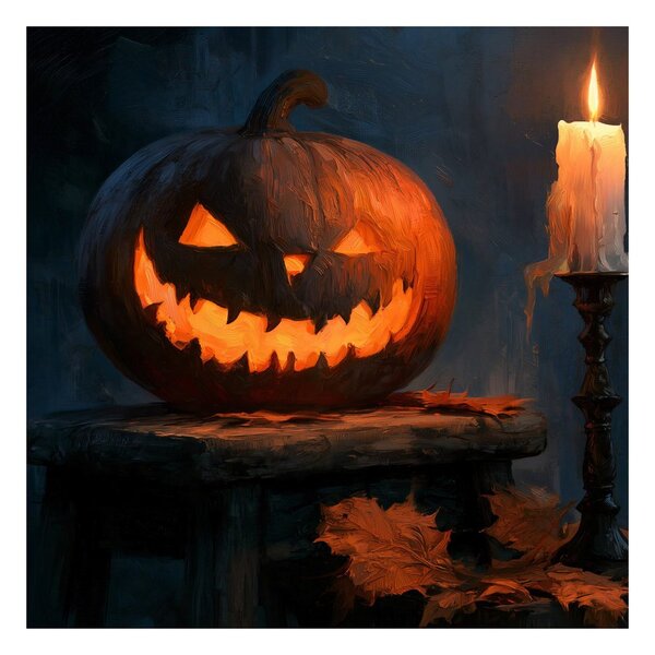 Quadro su tela – Zucca di Halloween nel chiaroscuro